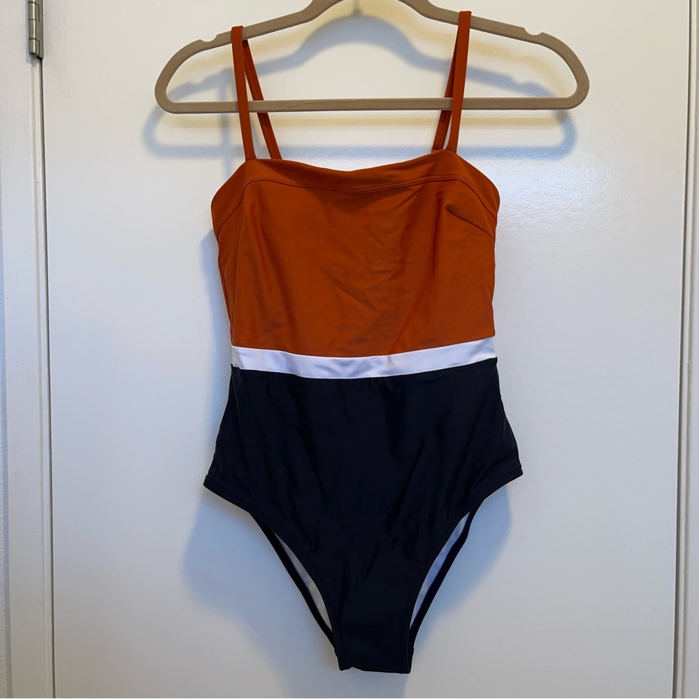 Colorblock Square Neck One Piece Swimsuit